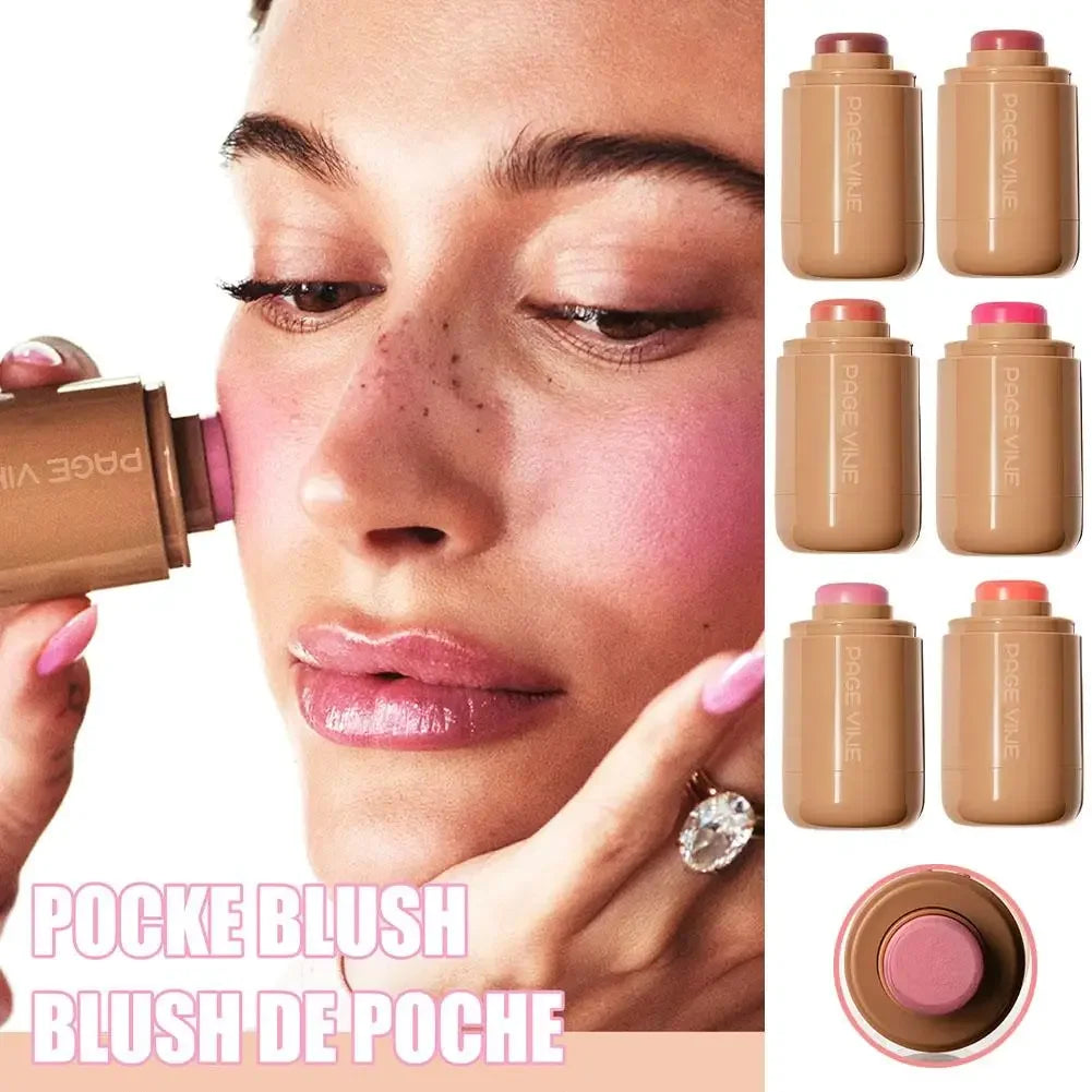 PAGE VINE Pocket Blush Stick 6 Color Lip And Cheek Hydrating Stick Highlights To Brighten Natural Hydrating Muscles