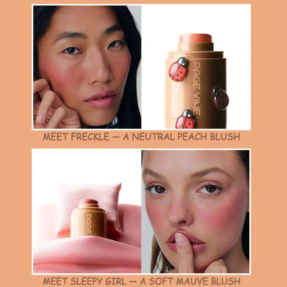 PAGE VINE Pocket Blush Stick 6 Color Lip And Cheek Hydrating Stick Highlights To Brighten Natural Hydrating Muscles