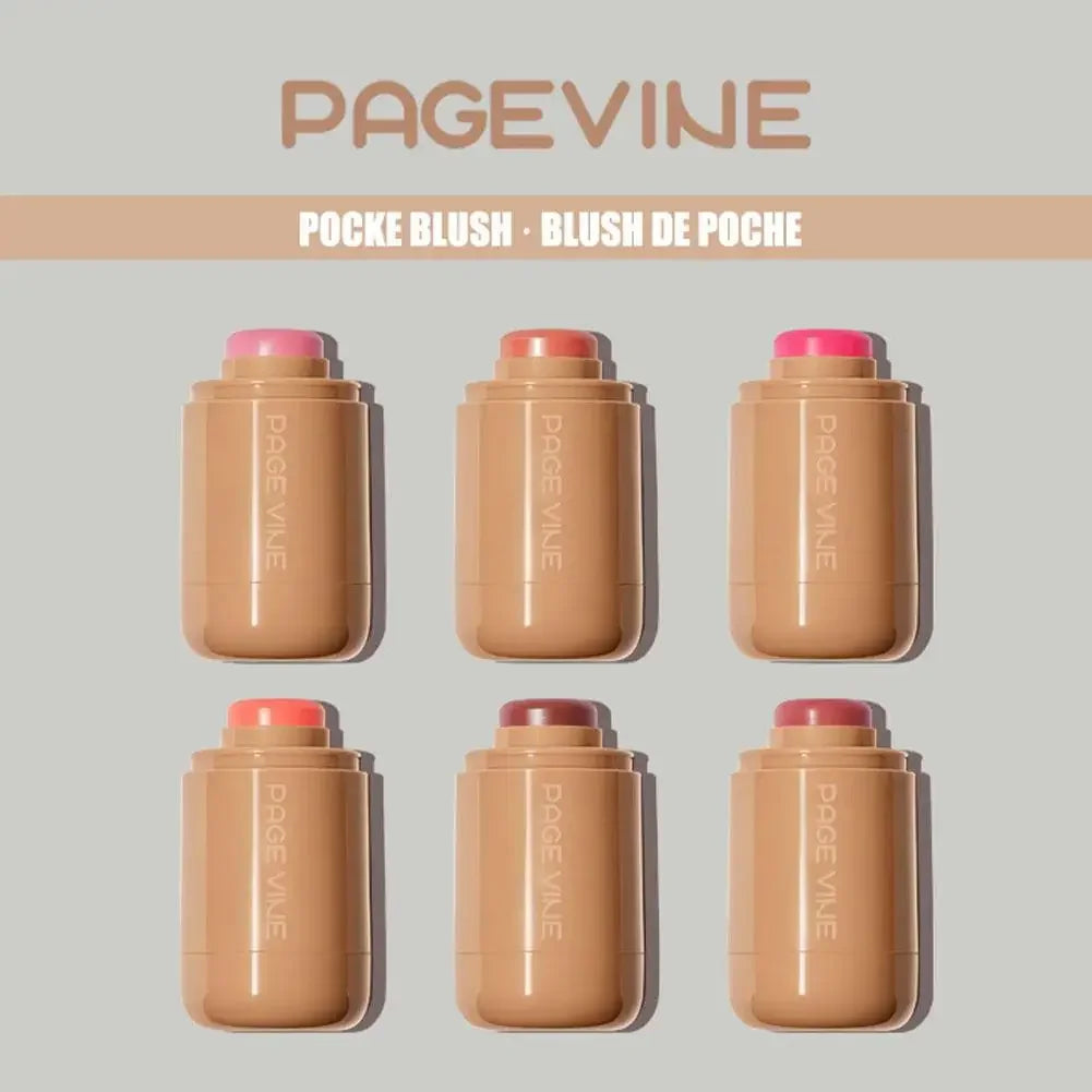 PAGE VINE Pocket Blush Stick 6 Color Lip And Cheek Hydrating Stick Highlights To Brighten Natural Hydrating Muscles