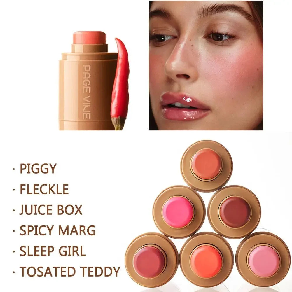 PAGE VINE Pocket Blush Stick 6 Color Lip And Cheek Hydrating Stick Highlights To Brighten Natural Hydrating Muscles