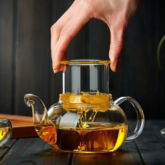 Theepot van hoog borosilicaatglas, verdikt, hittebestendig